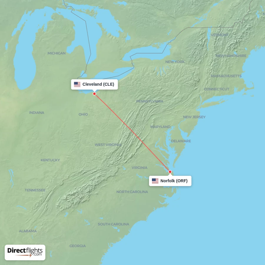 CLE - ORF route map
