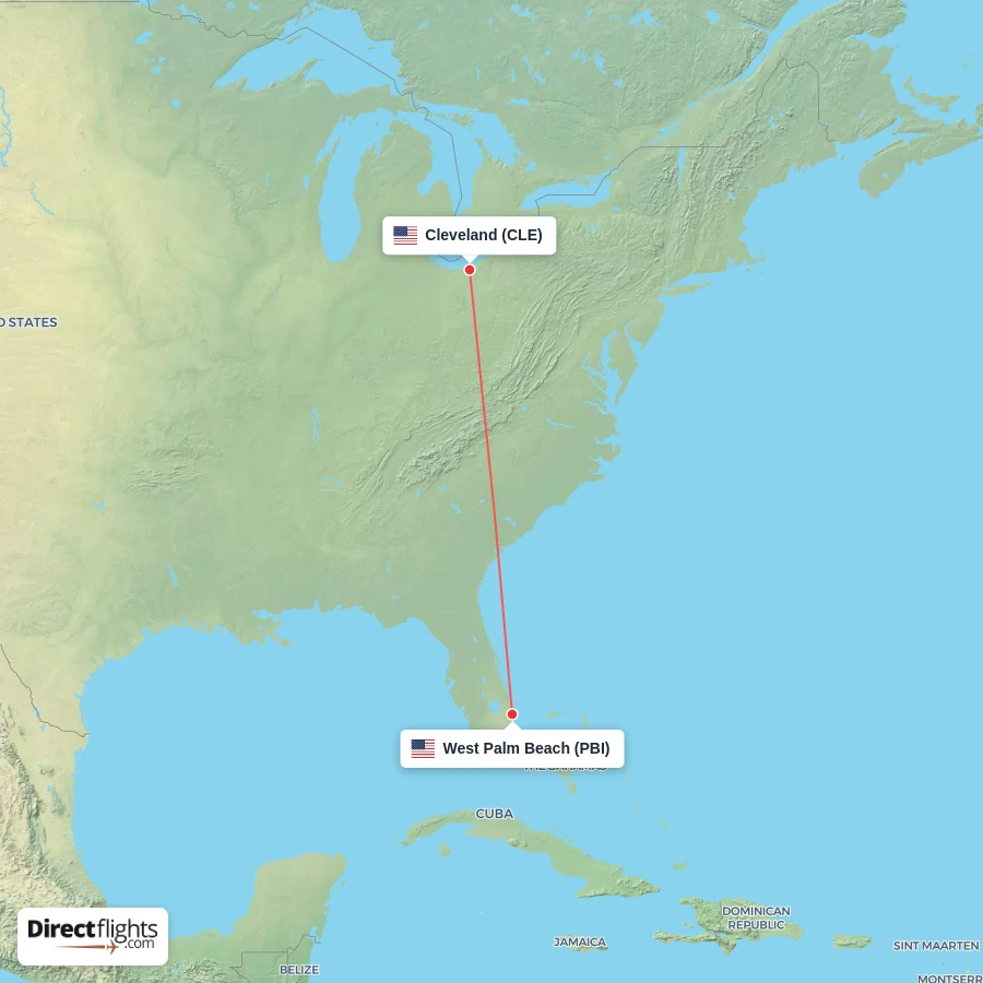 CLE - PBI route map