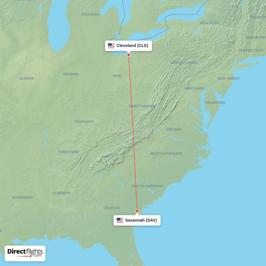 CLE - SAV route map