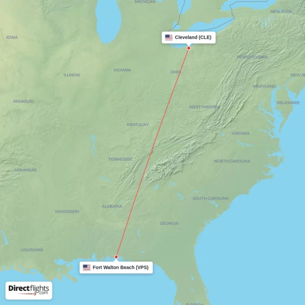 Cleveland - Fort Walton Beach direct flight map