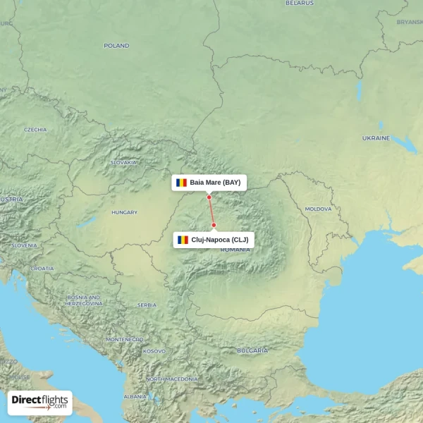 Cluj-Napoca - Baia Mare direct flight map