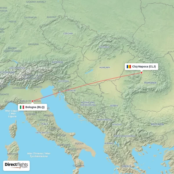 Cluj-Napoca - Bologna direct flight map