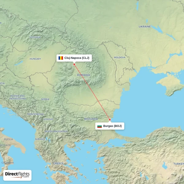 Cluj-Napoca - Burgas direct flight map