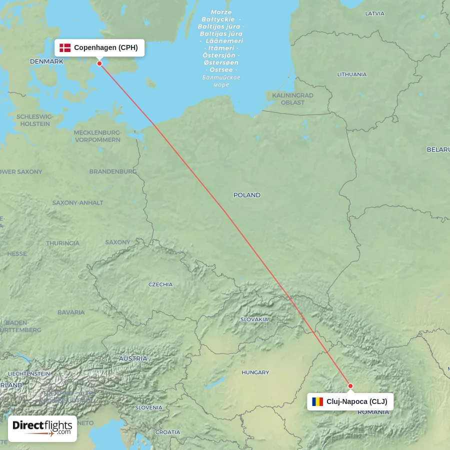 CLJ - CPH route map