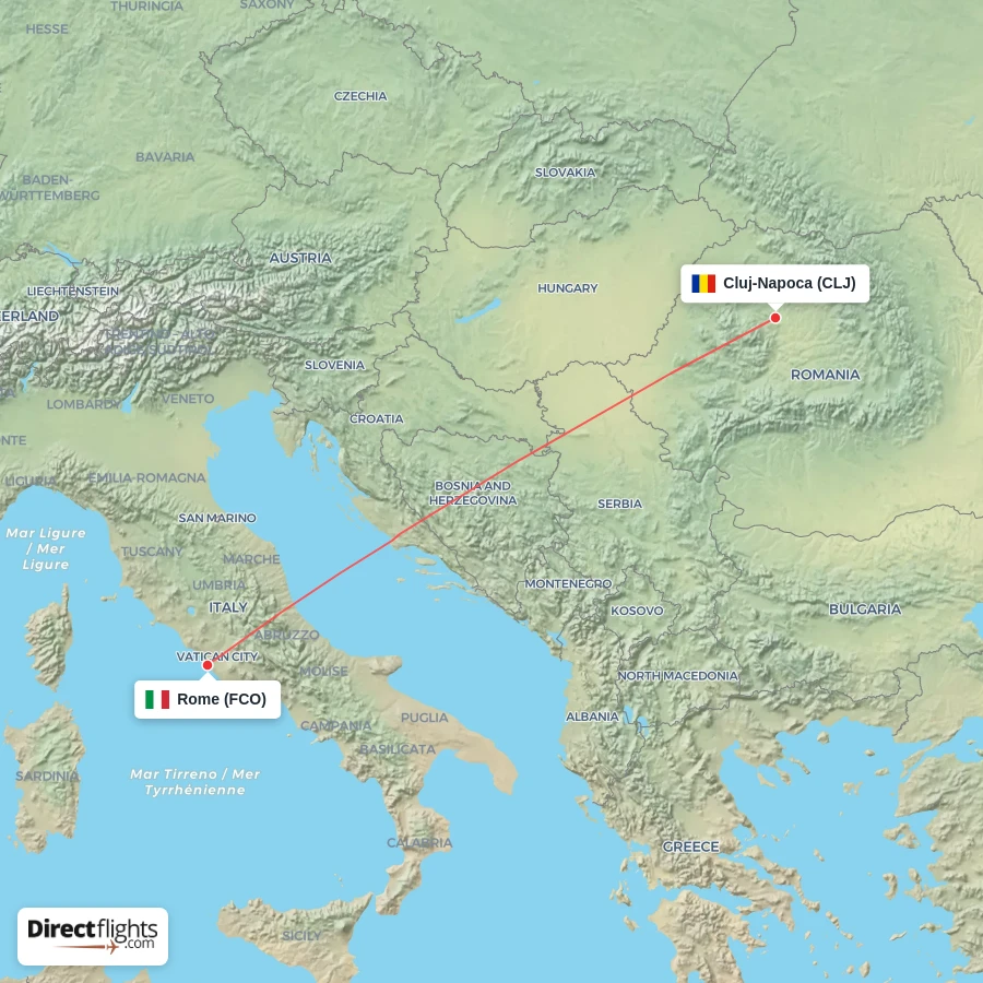 CLJ - FCO route map