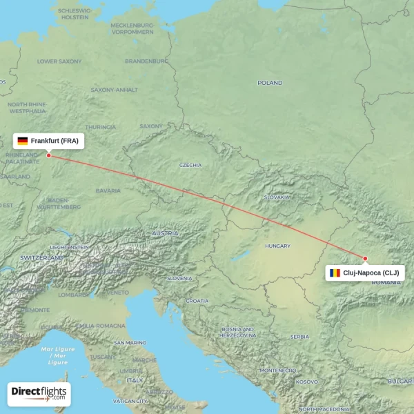 Cluj-Napoca - Frankfurt direct flight map