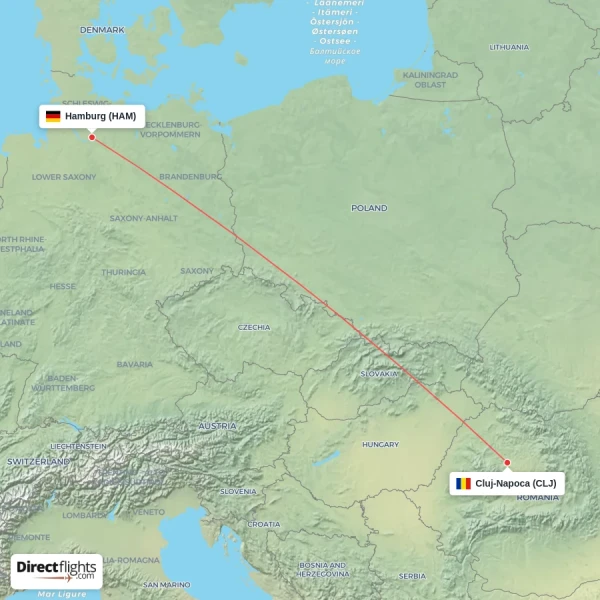 Cluj-Napoca - Hamburg direct flight map