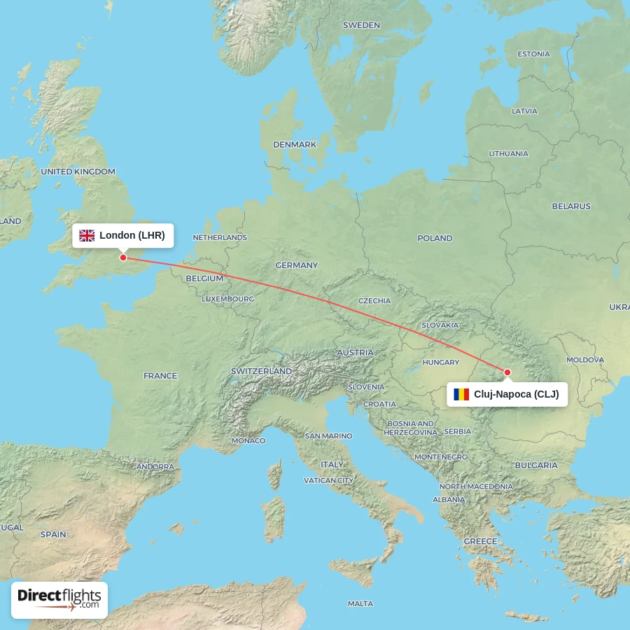 CLJ - LHR route map