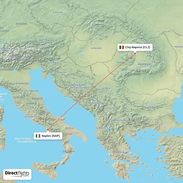 Cluj-Napoca - Naples direct flight map