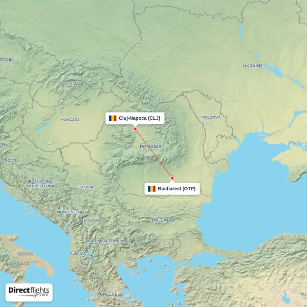 Cluj-Napoca - Bucharest direct flight map