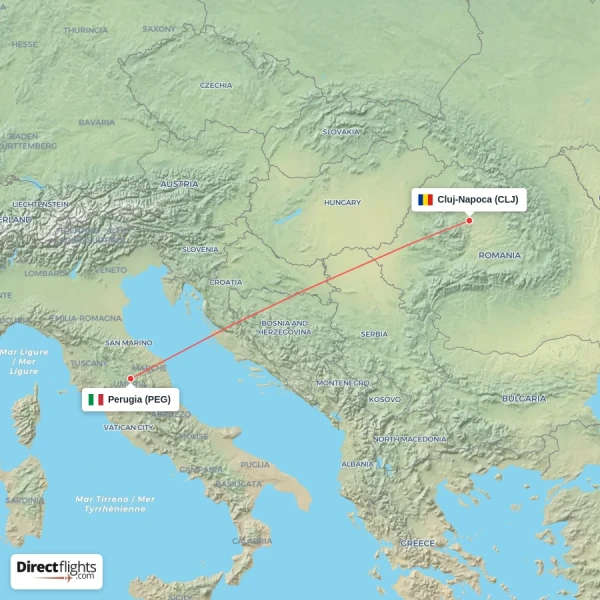 Cluj-Napoca - Perugia direct flight map