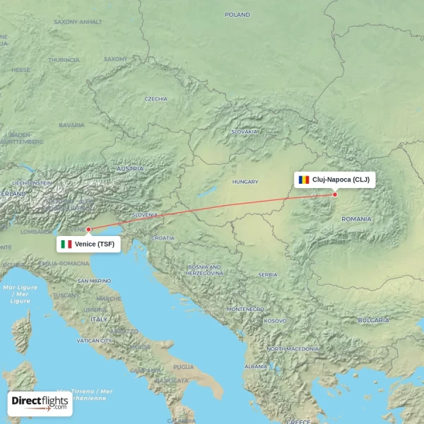 Cluj-Napoca - Venice direct flight map