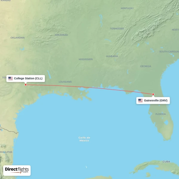 College Station - Gainesville direct flight map