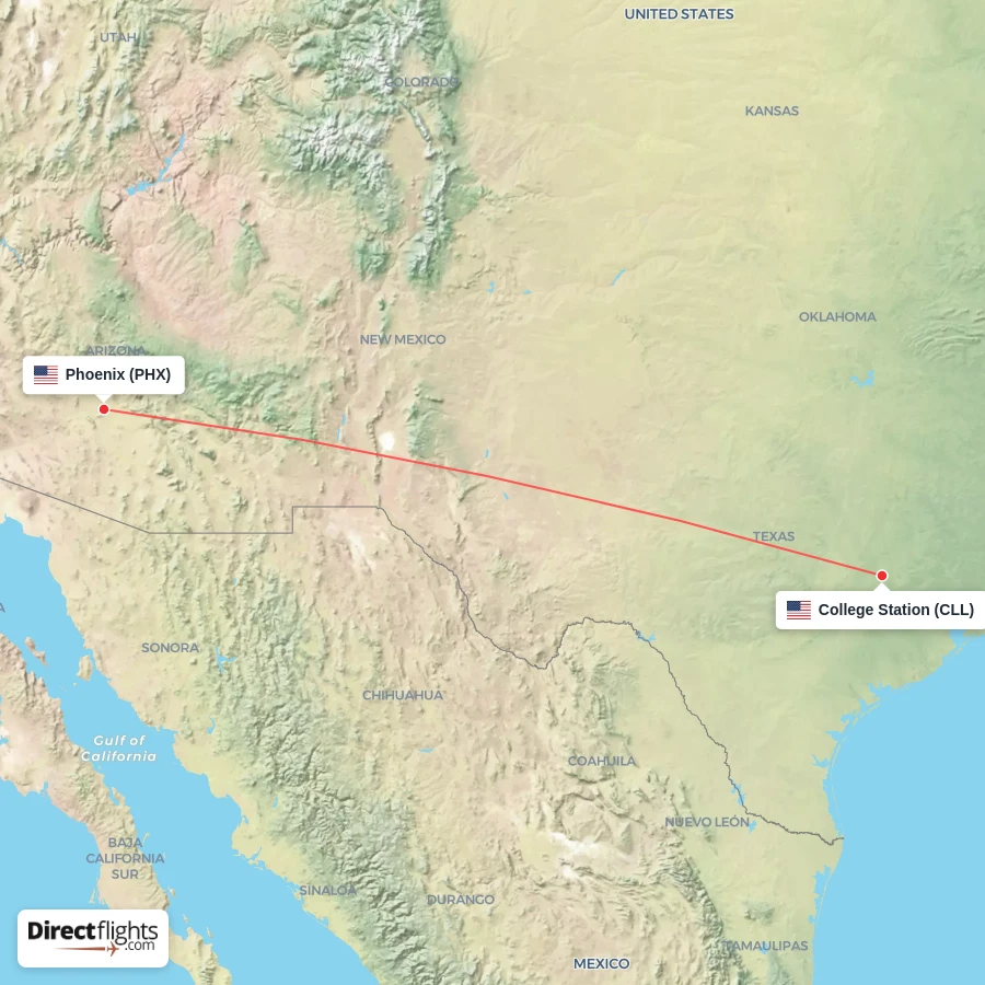 CLL - PHX route map