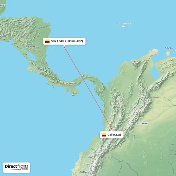 Cali - San Andres Island direct flight map