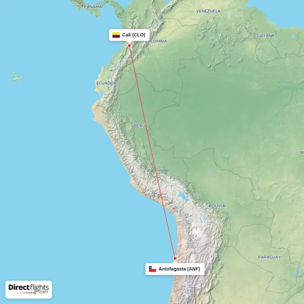 Cali - Antofagasta direct flight map