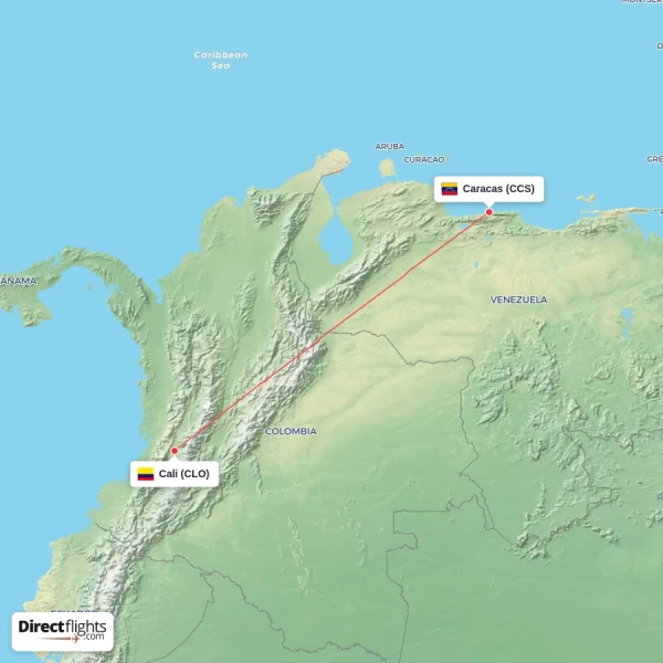 Cali - Caracas direct flight map