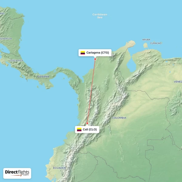 Cali - Cartagena direct flight map