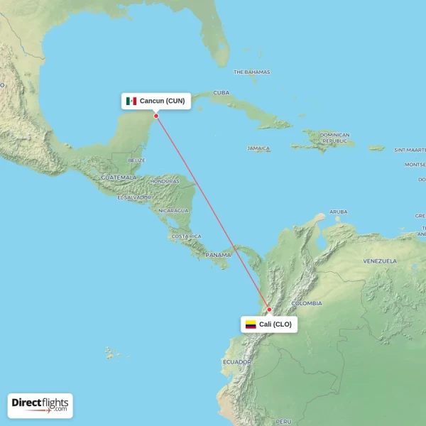 Cali - Cancun direct flight map