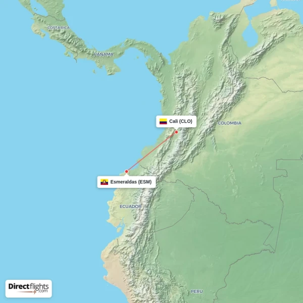 Cali - Esmeraldas direct flight map