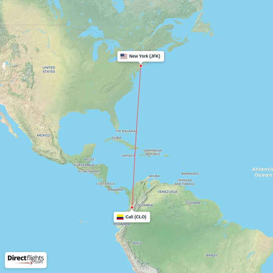 CLO - JFK route map