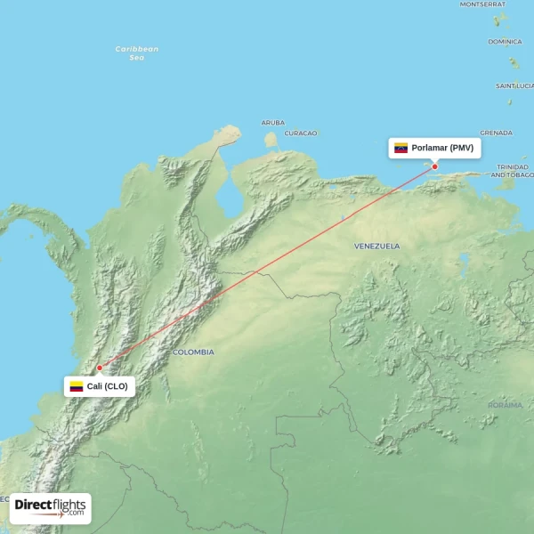Cali - Porlamar direct flight map