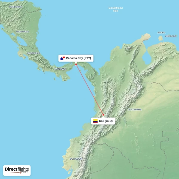 Cali - Panama City direct flight map