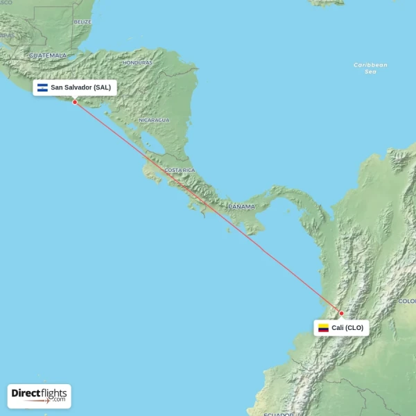 Cali - San Salvador direct flight map