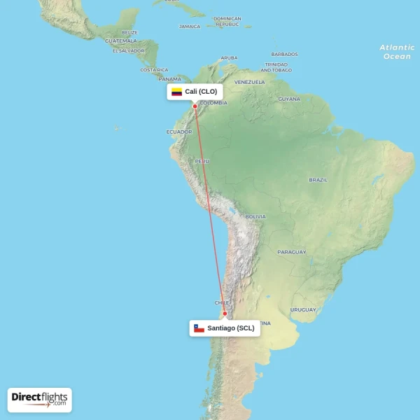 Cali - Santiago direct flight map