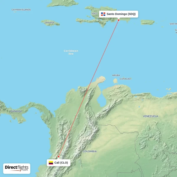 Cali - Santo Domingo direct flight map