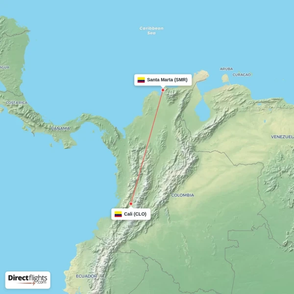 Cali - Santa Marta direct flight map