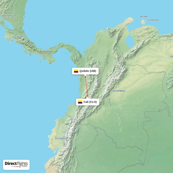 Cali - Quibdo direct flight map