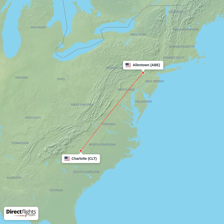 CLT - ABE route map