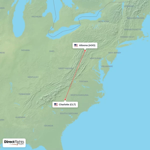 Charlotte - Altoona direct flight map