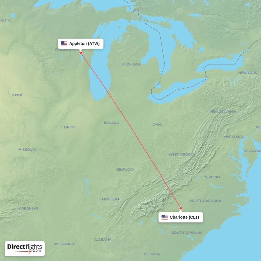 CLT - ATW route map