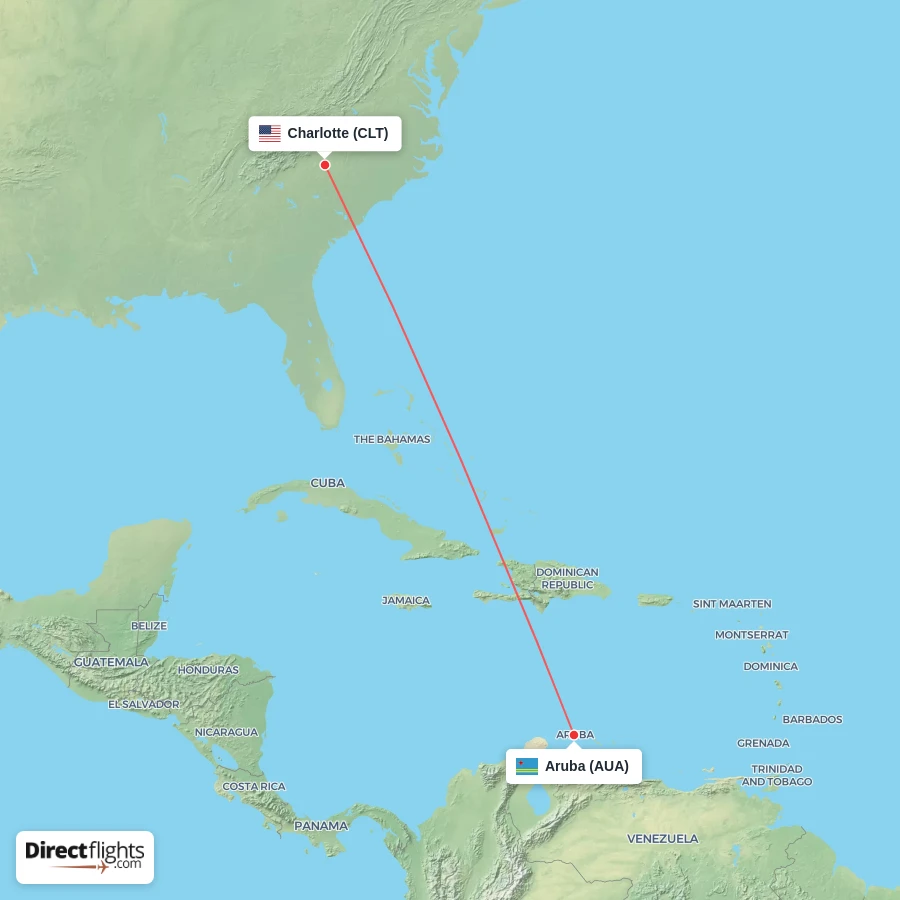 CLT - AUA route map