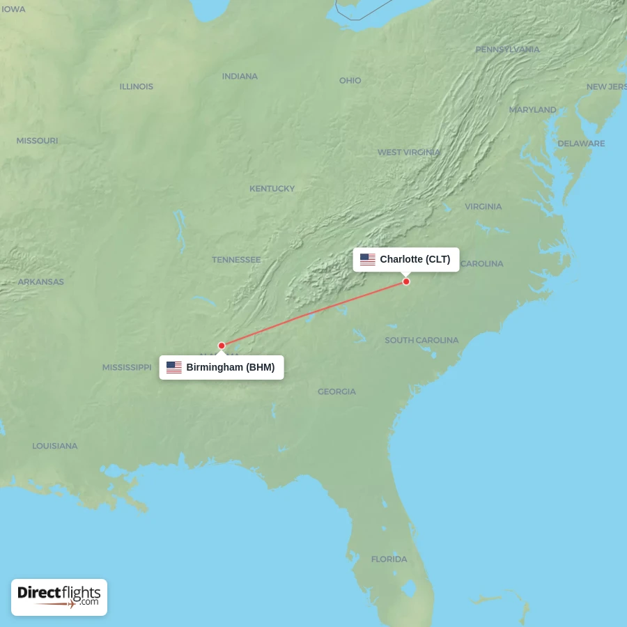 CLT - BHM route map