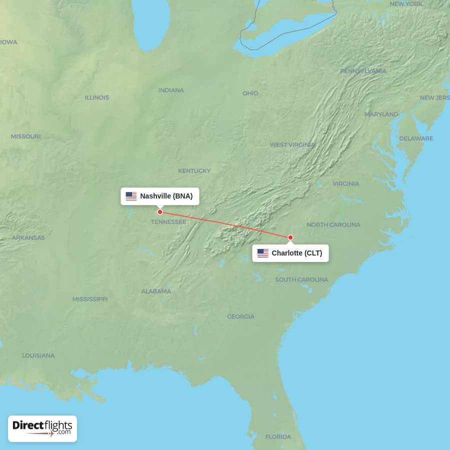 CLT - BNA route map