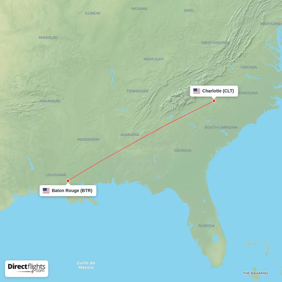 CLT - BTR route map