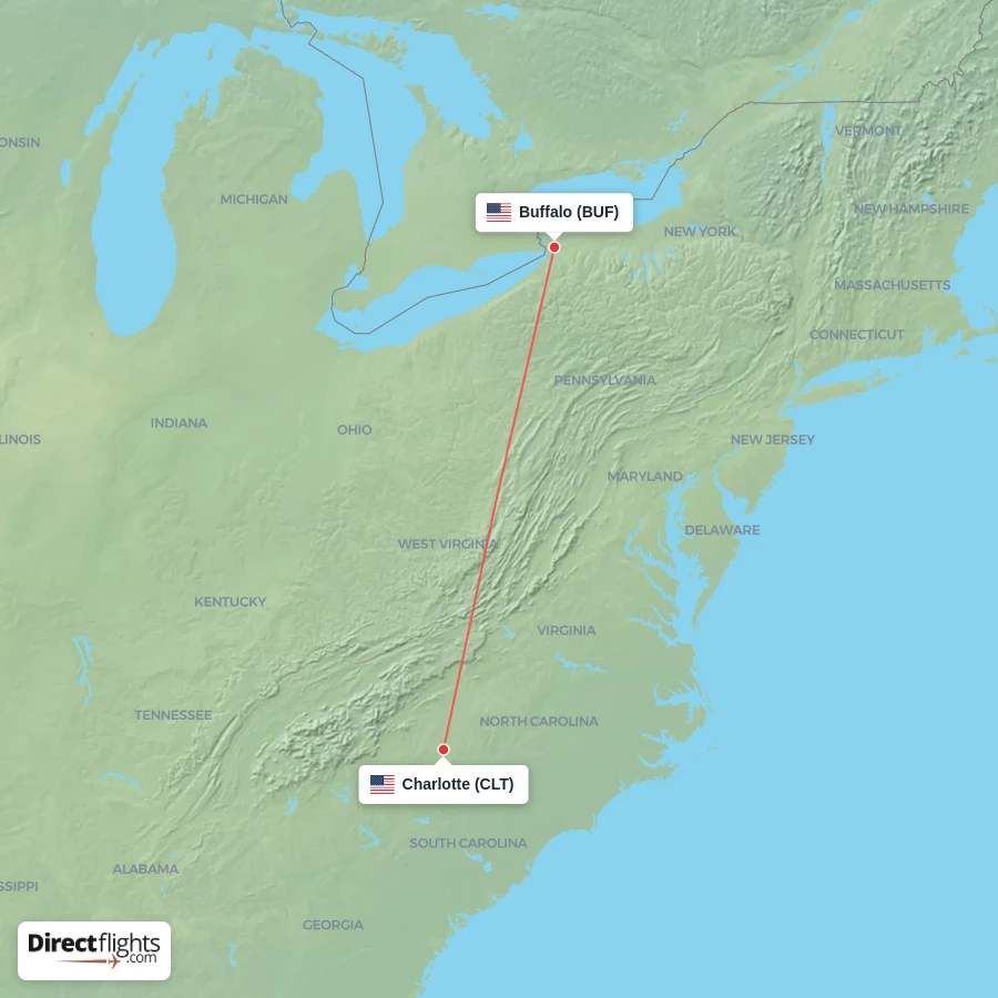 CLT - BUF route map