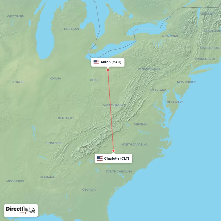 CLT - CAK route map