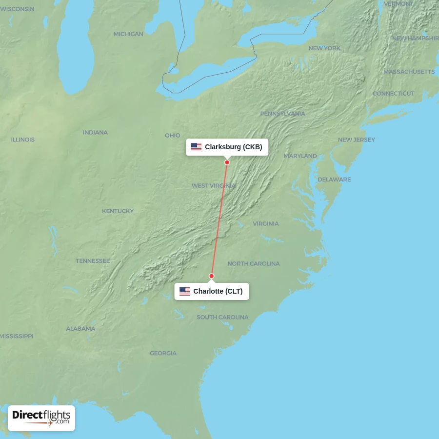 CLT - CKB route map