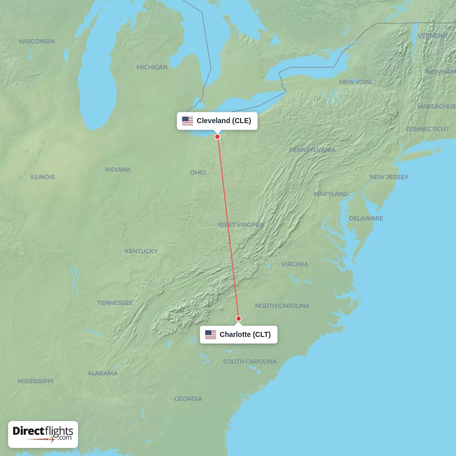 CLT - CLE route map