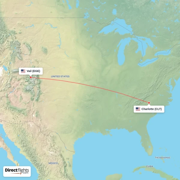 Charlotte - Vail direct flight map