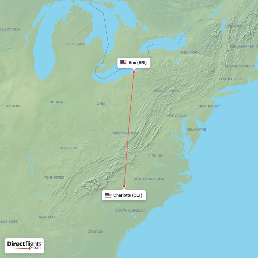 CLT - ERI route map