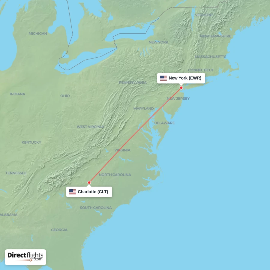 CLT - EWR route map