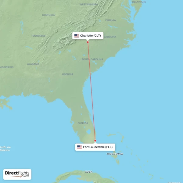 Charlotte - Fort Lauderdale direct flight map