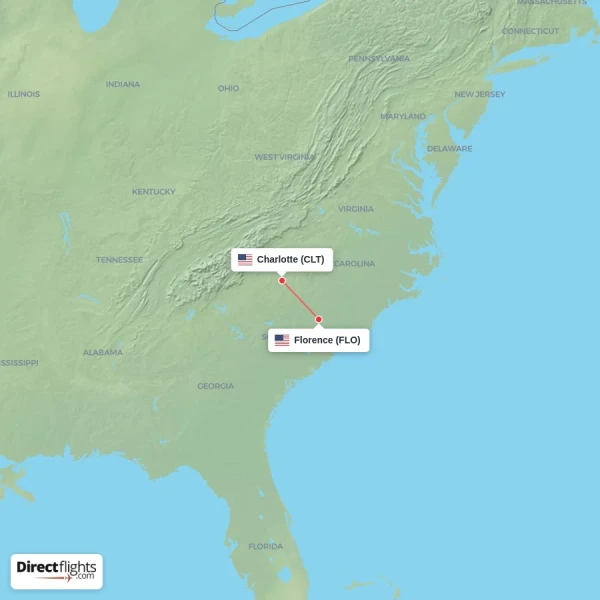 Charlotte - Florence direct flight map
