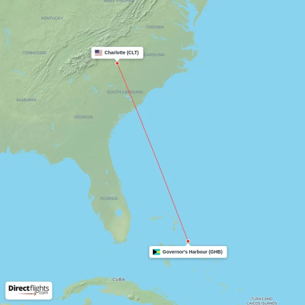 Charlotte - Governor's Harbour direct flight map