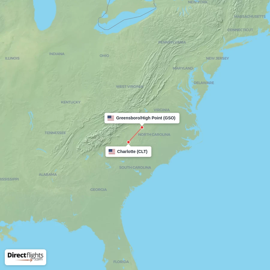 CLT - GSO route map